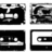 Four distinct black-and-white pixelated icons arranged in a 2x2 grid, each depicting abstract or stylized shapes with high contrast and minimal detail.