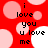 Red background with pink and white circles; black text reads 'i love you u love me' in pixelated font.