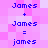 Pixelated text displays 'James + James = james' repeated twice on a pink and white checkered background.