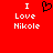 Red background with white text 'I Love Nikole' and a black pixelated heart symbol above the word 'Love'.