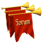 Red banner with 'Forum' text and two yellow trumpets, displayed in a of nine identical static images on a gray background