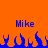 Blue text reading "Mike" appears twice on an orange background above a blue flame-like pattern.
