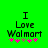 Green background with black text "I Love Walmart" and five pink plus signs below, one brown plus sign in the middle.