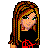 Pixel art contact sheet showing a female skater character with long brown hair, black crop top, blue jeans, and red text on clothing across multiple frames including full body, partial torso, and legs.
