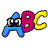 Pixelated blue figure with black glasses and white eyes stands next to large pink B and yellow C letters on a white background.
