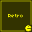 Four identical dark green square with yellow borders, each containing the word 'Retro' and a yellow Pac-Man icon in the bottom-right corner