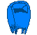 Blue cartoon character with dark blue facial features and light green accents, shown in sequential poses from standing to crouching with motion trails.