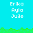 Pixelated text 'Erika Ayla Juile' repeated across cyan background with green grass-like border, transitioning to gray on right