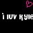 A black background features a pink pixelated heart above white pixelated text reading 'i loov kyie i loov kyie' with visible compression artifacts.