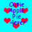 Pixelated blue background with red hearts and stacked text reading "Cutie Apple Pie 4ever" in purple font.
