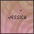 four and four shows a pink-and-brown patterned background with the text 'JESSICA' in pixelated black letters, where each displays different small symbols above the name