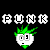 A 6-frame animated contact sheet showing a pixelated punk character with green spiky hair and white face, displayed above repeating "PUNK" text in block letters on black background.