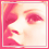 Pixelated close-up of a face with pink hair, red eyes, and closed lips in two side-by-side frames showing slight facial movement.