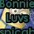 Pixelated image with teal text 'Bonnie' at top, 'LUVS' in center, and partial 'spiech' at bottom over blue and yellow background.