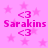 Pink background with star pattern and repeated 'Sarakins' text with '<3' symbols above and below.