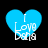 Four blue heart-shaped icons with white text "I Love Dora" on black background, each showing slight pixel variation across frames.