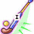 Pixelated field hockey stick with yellow ball, green motion lines, and text "I love field hockey" in four separate text boxes.