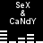 Black background with white pixelated text and horizontal lines arranged in a pattern, showing repeated 'SeX & CaNdY' phrases