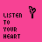 A 5x5 contact sheet of animated frames showing a pink background with "LISTEN TO YOUR HEART" text and heart icons in various states of animation.