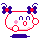 A 4x4 contact sheet of pixel art frames showing a white cartoon character with blue antennae and red accents in various expressions and poses against a gray background.
