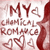 A four- with red text on gray backgrounds and a top-left featuring 'MY CHEMICAL ROMANCE' in stylized letters over hearts