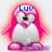 Pixelated penguin with pink hair and white body, displaying text above its head in blue pixel font.