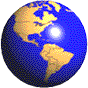 Nine blue and tan globes arranged in a , each showing a different continental view with a bright white light spot on the surface