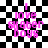 Four identical pixelated text icons on black-and-white checkered backgrounds with varying white outlines.