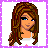 Pixelated cartoon-style icon of a woman with long brown hair and blue eyes, wearing a white top against a pink background with the name Krista.