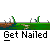 Animated contact sheet showing 14 frames of a pixel art animation featuring green-clad characters and repeated "Get Nailed" text with explosion effects.