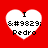 Four identical white heart-shaped icons on red background with black text 'I S:#9829; Pedro' inside each heart.