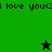 Green and black pixelated image with repeated text "i love you<3" and two star icons, one dark at top center and one bright green at bottom center.