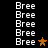 A black background displays repeated white 'Bree' text with orange and brown star icons appearing in different positions across frames.