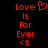 Red pixelated text and symbols on black background, with heart symbol above 'Love' in left