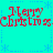 Red pixelated text reads "Merry Christmas" on a cyan background with blue snowflake and dotted-line patterns.