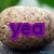 Two pixelated rocks with purple text overlays; left rock shows 'yea', right rock shows 'you know i rock' against green background.