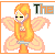 Pixelated angel figure with orange hair and wings, static pose, text changes across frames.