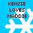 Blue background with white snowflake icons and black text reading 'KENZIE LOVES MADDIE' in pixelated font across four identical