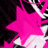 A static pixelated image features a large bright pink star shape with jagged edges against a black background, surrounded by scattered white and gray pixels.