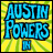 A 3x3 contact sheet of animated frames from an Austin Powers-themed AIM buddy icon featuring yellow-green radial background, text elements, and character portraits.