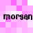 Pixelated text 'morgan morgan' repeated twice on a pink and white checkered background with no visible animation changes.