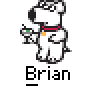A 4x3 contact sheet of pixel art frames showing a cartoon dog character named Brian holding a wine glass, with text bubbles and facial expression changes across the animation sequence.