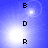 Blue background with white light bursts; vertical of black letters B, D, R, B, D, R; left side has faint circular outline near top and bottom