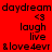 Red background with black pixelated text and symbols arranged in a pattern, including 'daydream', '<3', 'laugh', 'live', '&love4evr' repeated twice