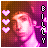 Animated contact sheet of a pixelated character with pink and purple color scheme, featuring vertical text and heart symbols on the left side.
