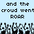 Pixelated text and crowd of raised hands on light blue background with repeated 'and the crowd went ROAR' text.