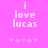 Pixelated text 'i love lucas' on bright pink background with five pink asterisks below, animated change in asterisk positions.