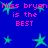Blue background with repeated pink text 'Miss bryon is the BEST' and green star shapes in pixelated style.