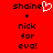 Red background with black text reading 'shaine' plus a white heart symbol, followed by '+' and 'nick for eva!' in two identical vertical