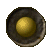 Two circular pixelated icons with dark brown outer rings and central glowing orbs, one yellowish-gold and the other bright green-white.